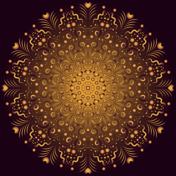 Golden gradient vintage round pattern over dark, vector eps 8 - Wektor, obraz