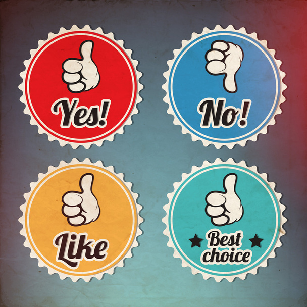 Vintage lables with thumbs up and down - Vector, Image