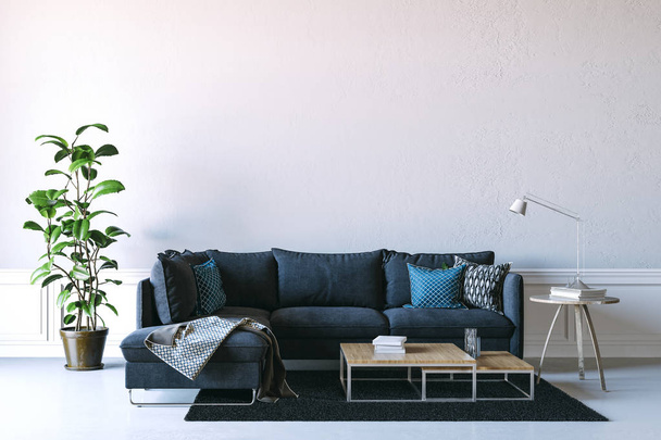 3d render of beautiful interior render with sofa and white wall - Valokuva, kuva