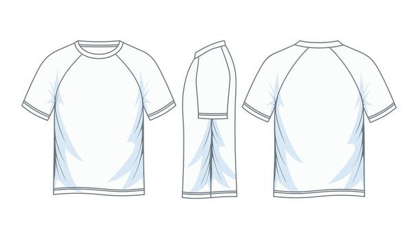 Mannen korte mouwen raglan t-shirt sjablonen, voorkant, zijkant en terug uitzicht. Vectorillustratie.  - Vector, afbeelding