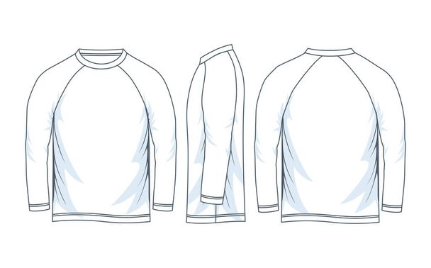 Men's long sleeves raglan t-shirt templates, Front, side and back views. Vector illustration. - Vector, Image