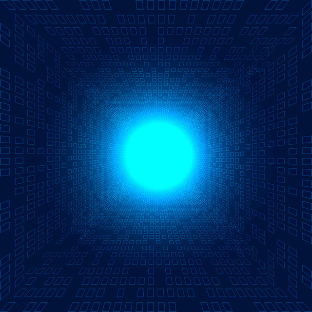 Abstraktní velkých dat čtverce vzor futuristické přenos dat perspektivy na modrém podkladu s dopadem světla výbuchu technologie konceptu. Vektorové ilustrace - Vektor, obrázek