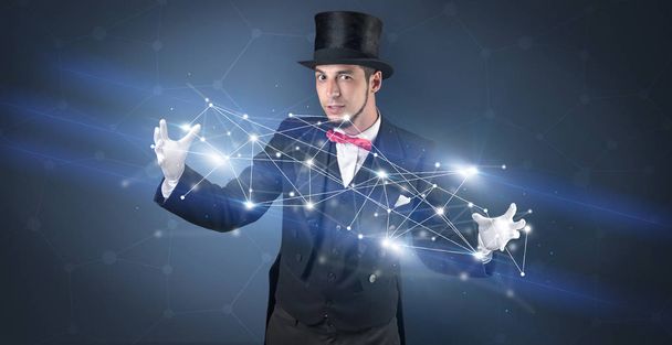 Magician with geometrical connection on his hand  - Photo, Image