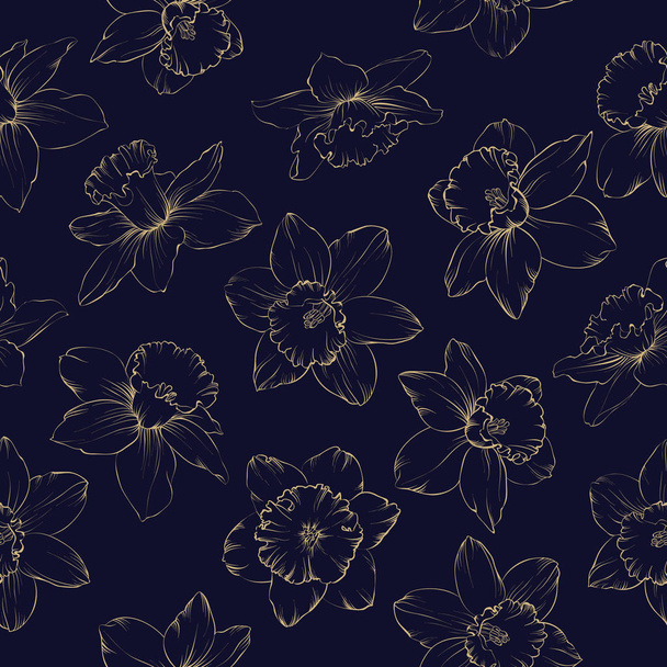 Spring flowers fabric seamless pattern on blue background. Vector illustration. - Vector, Image