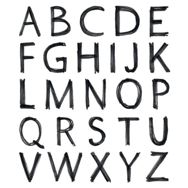 Met de hand getekend alfabet. Kalligrafie lettertype. Moderne borstelbelettering. Grunge stijl alfabet. - Foto, afbeelding