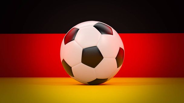 Σημαία Γερμανίας με μπάλα ποδοσφαίρου πρωταθλήματος. Τρία χρώματα Παγκόσμιο Κύπελλο - Φωτογραφία, εικόνα