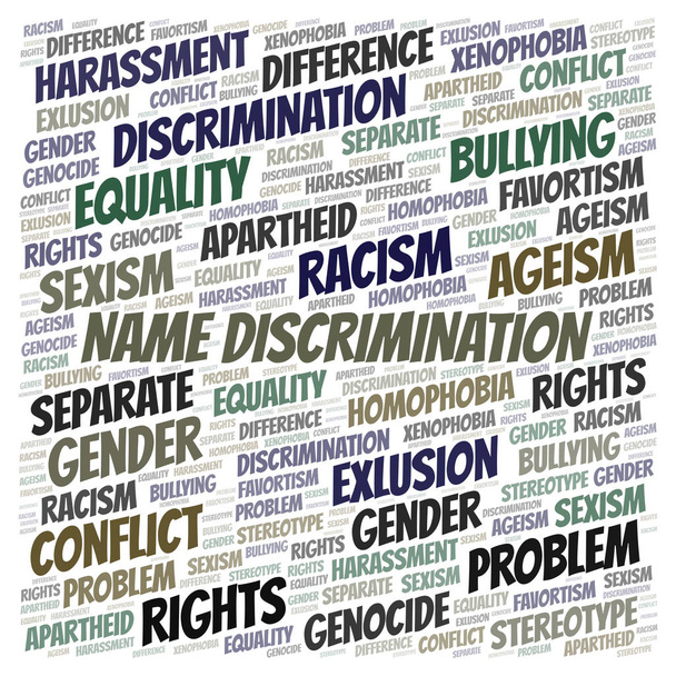 Name Discrimination - type of discrimination - word cloud. Wordcloud made with text only. - Photo, Image