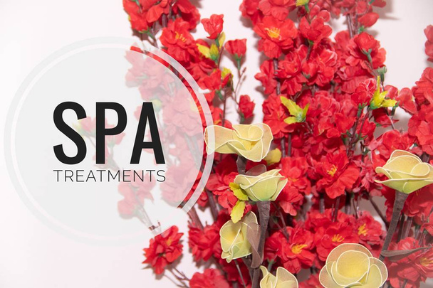 Picture with text SPA treatments. Banner advertising spa salon. Spa treatments. The rest of the soul and body. health and beauty - Fotó, kép