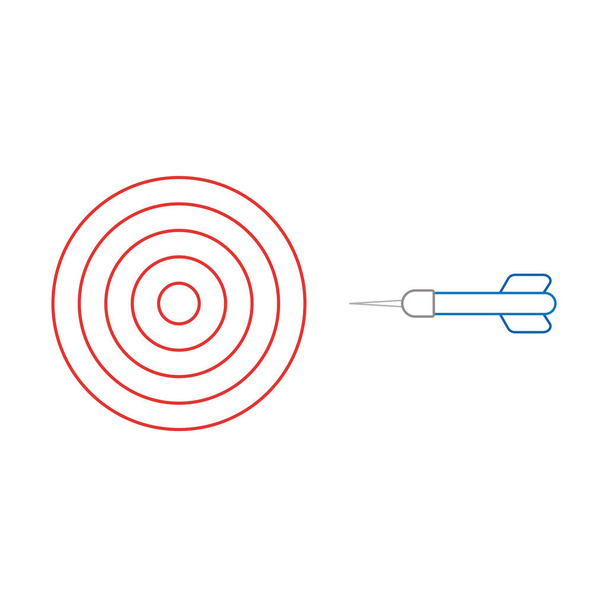 Vlakke stijl vector illustratie ontwerpconcept van bullseye met dart pictogram op witte achtergrond. Witte en gekleurde contouren. - Vector, afbeelding