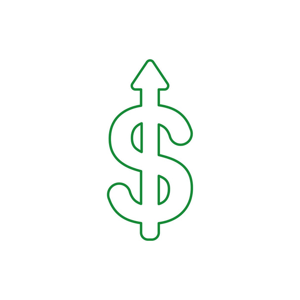 Płaska konstrukcja styl wektor ilustracja koncepcja Dolar symbol ikonę ze strzałką skierowaną w górę na białym tle. Białe i kolorowe kontury. - Wektor, obraz