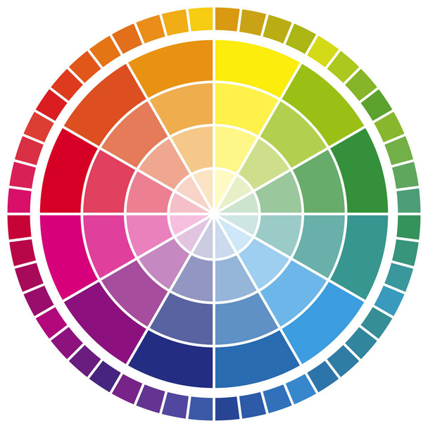 векторная иллюстрация цветового колеса с двенадцатью цветами в градациях
 - Вектор,изображение