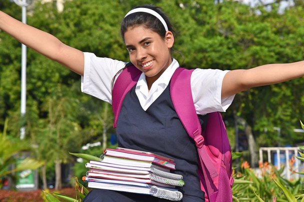 Catholic Colombian Female Student And Freedom Wearing Uniform With Books - Fotografie, Obrázek