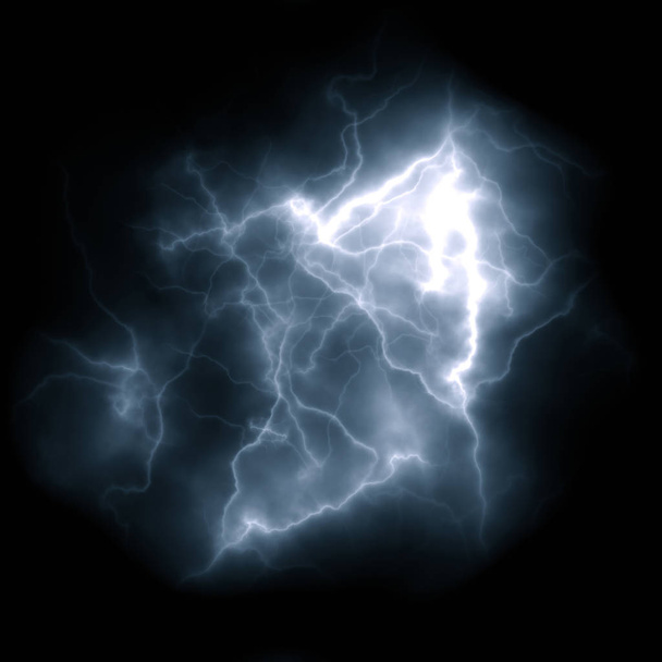 Lightning bolt. Bright flash of lightning closeup on black background. - Φωτογραφία, εικόνα