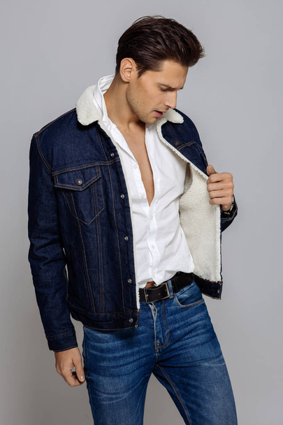 Handsome man wear jeans clothes - Foto, Imagen