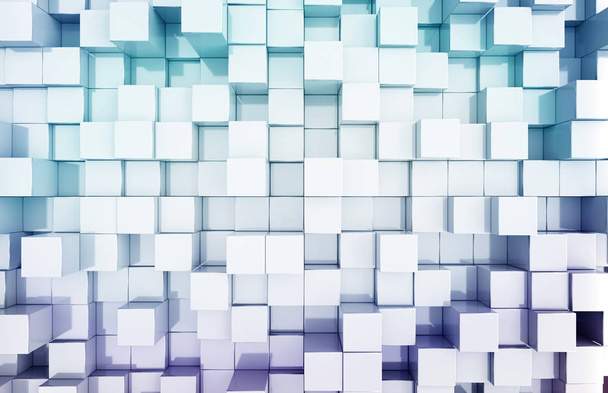 Glowing white and blue abstract squares background pattern 3D rendering - Photo, Image