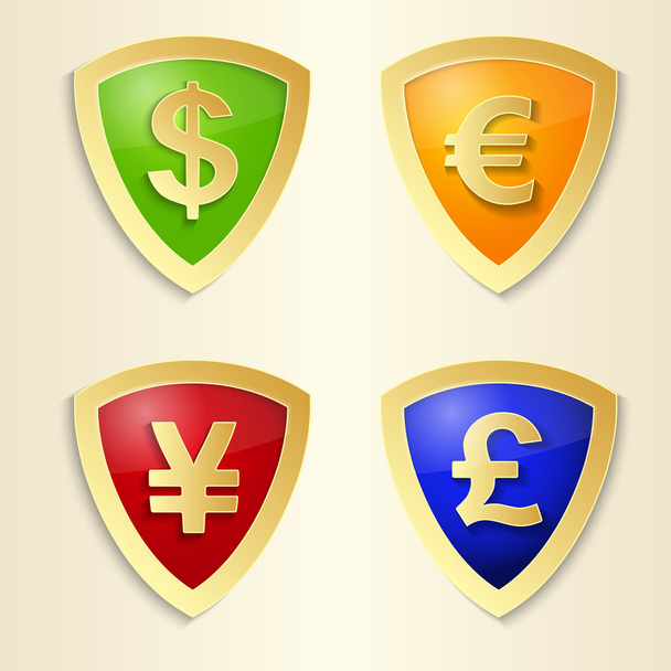 Signos de moneda: dólar, euro, yen y libra. Vector símbolo de dinero
. - Vector, Imagen