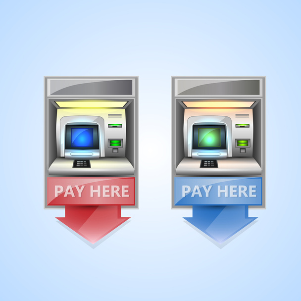 zwei Geldautomaten isoliert auf blauem Hintergrund - Vektor, Bild