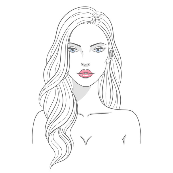 Vektorové ilustrace krásné mladé ženy s dlouhými vlasy - Vektor, obrázek