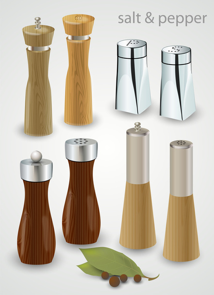 Salt and pepper mills and shakers - Vector, Image