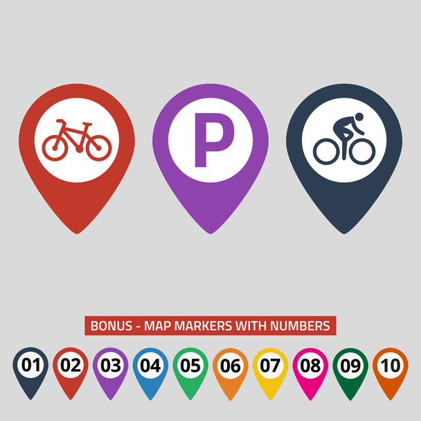Kartenzeiger mit Fahrradsymbol. Vektorillustration - Vektor, Bild