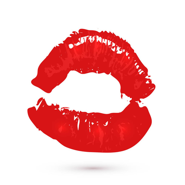 Red lipstick kiss on white background. Imprint of the lips. Kiss mark vector illustration. Valentines day theme print. Easy to edit template for greeting card, poster, banner, flyer, label, etc. - Διάνυσμα, εικόνα