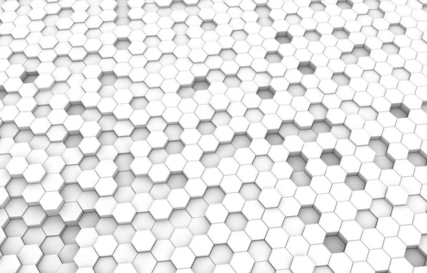 White hexagon 3D background texture. 3d rendering illustration. Futuristic abstract banner. - Photo, Image