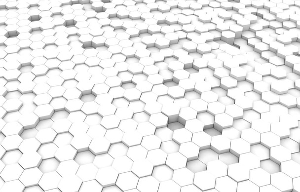 White hexagon 3D background texture. 3d rendering illustration. Futuristic abstract banner. - Photo, Image