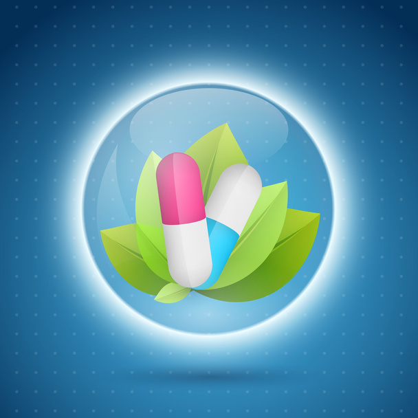 Pill on leafs, vector illustration  - Vector, Image