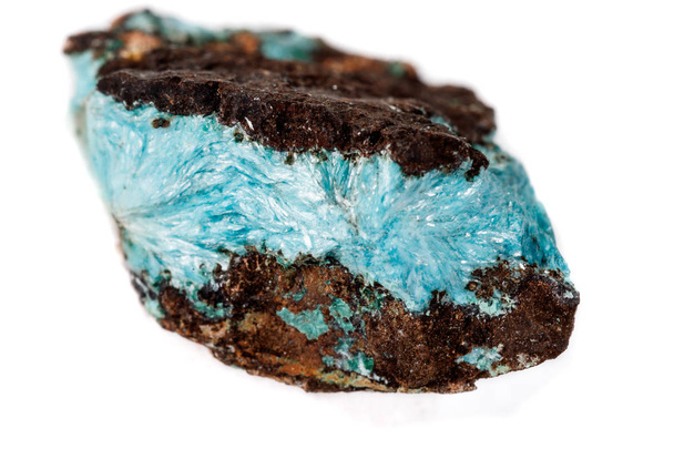 Macro mineral aurichalcite stone on microcline on white background close up - Photo, Image