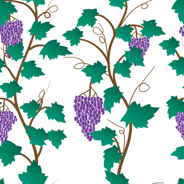 grape tree with leaves and fruits. vector seamless pattern. - Vector, Image