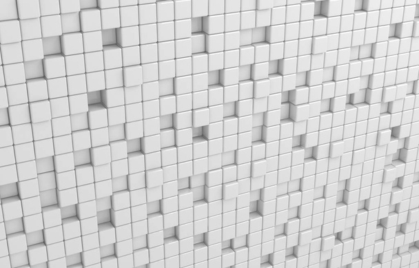 Αφηρημένη γεωμετρικό σχήμα των μικρών λευκών κύβων 3d καθιστούν. Φουτουριστικό ντεμοντέ γυαλιστερό φόντο. - Φωτογραφία, εικόνα
