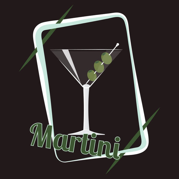 Official cocktail icon, The Unforgettable Dry Martini cartoon illustration for bar or restoration  alcohol menu in elegant 80s style - Vector, imagen