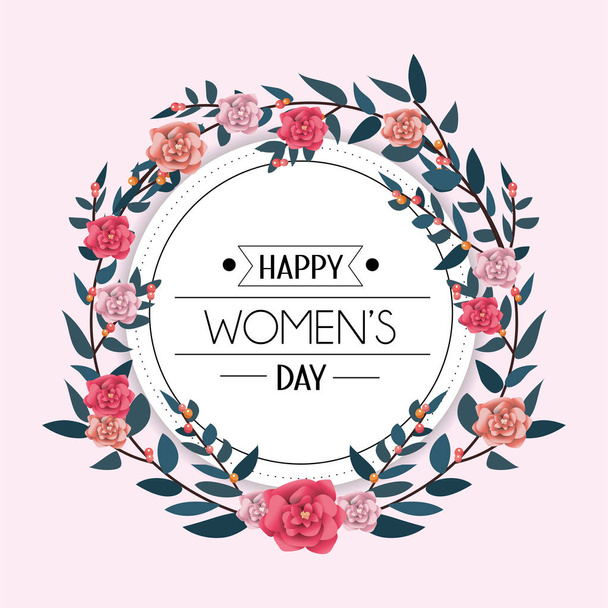circle sticker with roses to womens day celebration vector illustration - ベクター画像