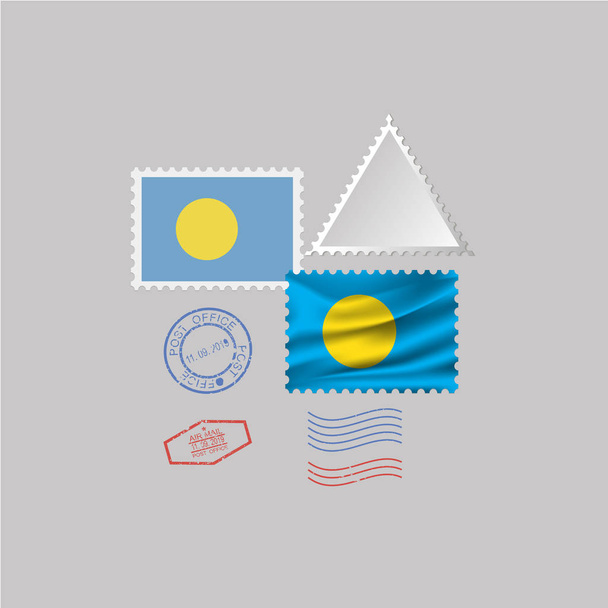 PALAU flag postage stamp set, isolated on gray background, vector illustration. 10 eps - Vector, imagen