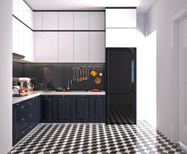 3D render modern ev mutfak - Fotoğraf, Görsel
