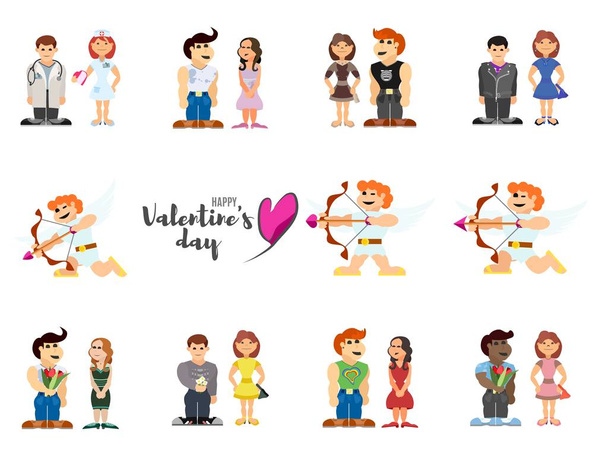 Sevgililer günü tatil derleme büyük küçük insanlar komik lovers - Vektör, Görsel