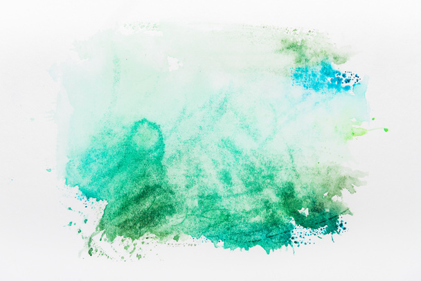 Top view of turquoise watercolor spill on white background  - 写真・画像