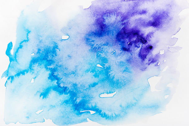 top view of blue and purple spills on white paper - Zdjęcie, obraz