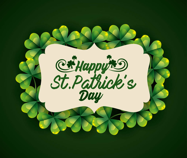 st patrick label with clovers decoration vector illustration - Vector, Image