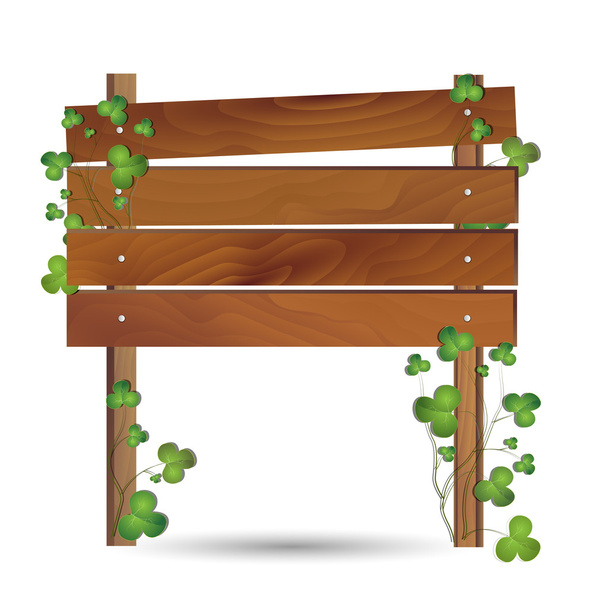 Illustration of a Wooden Board Surrounded by Clovers - Vector, Image