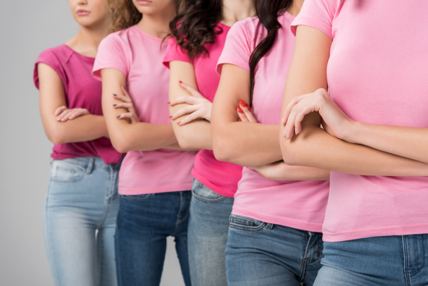 cropped view of women standing with crossed arms isolated on grey - Photo, Image