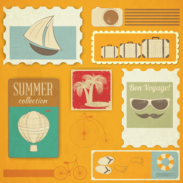 Summer Travel Card in Vintage Style - Διάνυσμα, εικόνα