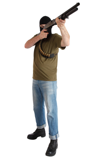 robber in black mask with shotgun isolated - Φωτογραφία, εικόνα