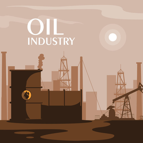 oleje průmysl scéna s derrick - Vektor, obrázek