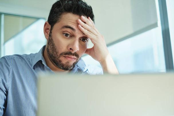 Worried Businessman Got Virus and Data Loss on Laptop Computer - Valokuva, kuva