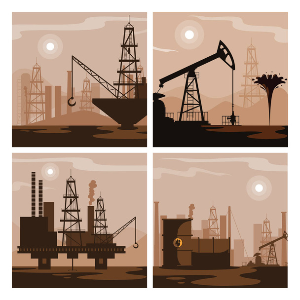 industria petrolera escenas de grupo
 - Vector, Imagen