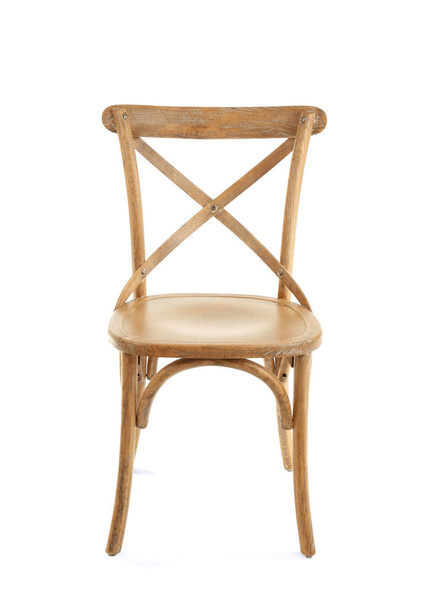 白い背景の木製の椅子 - 写真・画像