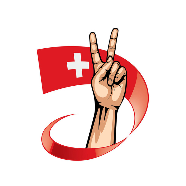 Σημαία Ελβετίας και χέρι σε άσπρο φόντο. Εικονογράφηση διάνυσμα - Διάνυσμα, εικόνα