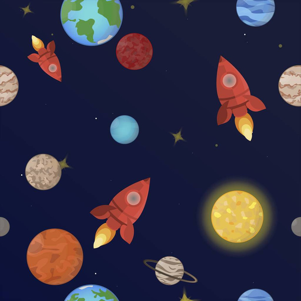 seamless pattern. planets solar system with stars - Vector, Image