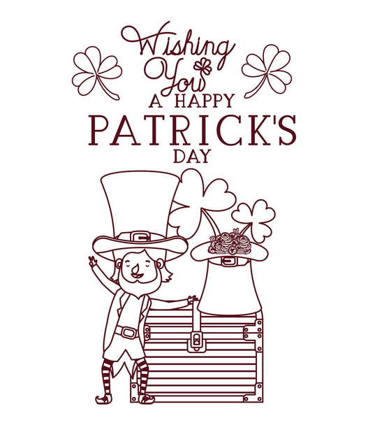 Ich wünsche Ihnen einen frohen Patricks Day mit Kobold-Charakter - Vektor, Bild